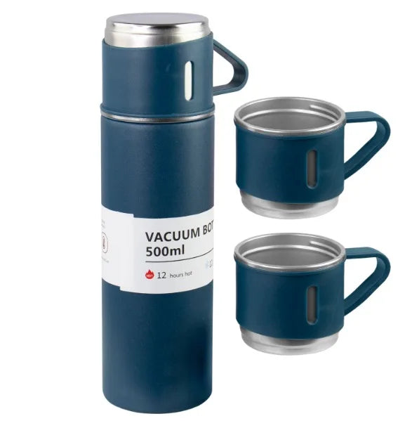Conjunto de Garrafa Térmica a Vácuo em Aço Inox( 500 ml) e 3 Canecas