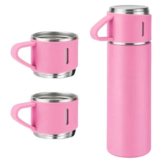 Conjunto de Garrafa Térmica a Vácuo em Aço Inox( 500 ml) e 3 Canecas
