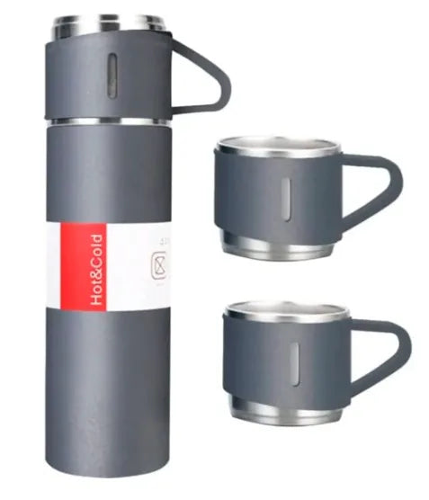 Conjunto de Garrafa Térmica a Vácuo em Aço Inox( 500 ml) e 3 Canecas