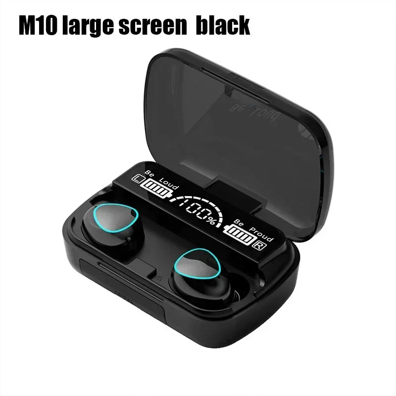 Fones de ouvido sem fio com Bluetooth M10 com Microfone, Caixa de Carregador , Tela de exibição LED