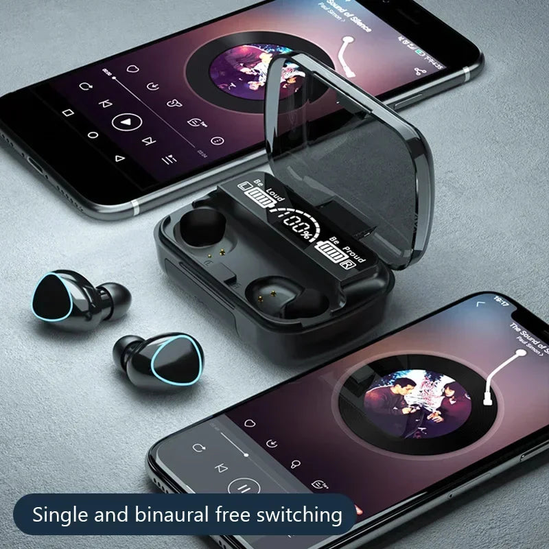 Fones de ouvido sem fio com Bluetooth M10 com Microfone, Caixa de Carregador , Tela de exibição LED
