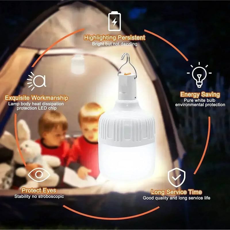 Lâmpada Led 60W  de emergência  com USB recarregável para acampamento ao ar livre  ,Caminhadas ,Esportes e Entretenimento