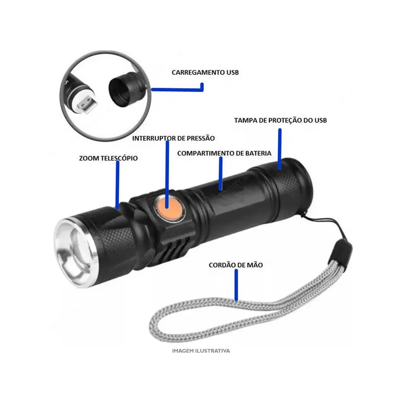 Lanterna Ultravioleta T6 LED - Luz UV