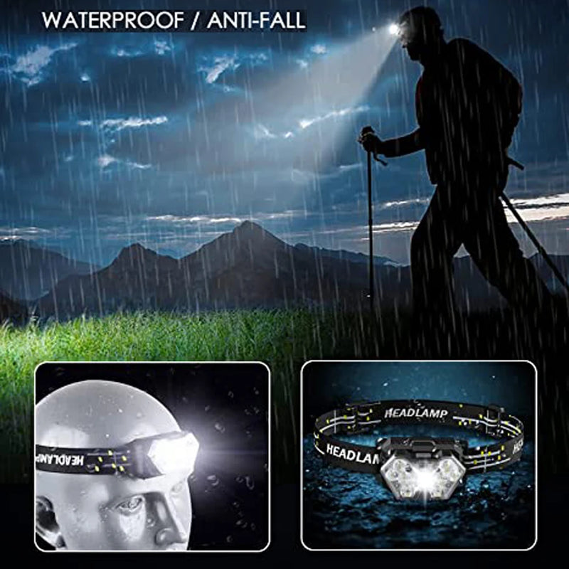 Lanterna de cabeça com 9 LEDs, recarregável , com sensor de movimentoe a prova D`agua