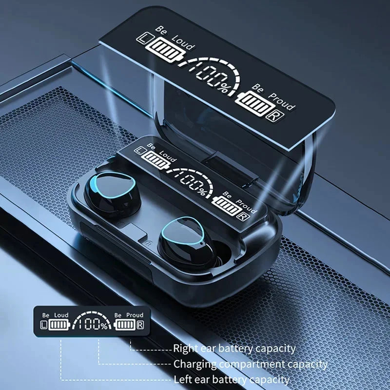 Fones de ouvido sem fio com Bluetooth M10 com Microfone, Caixa de Carregador , Tela de exibição LED
